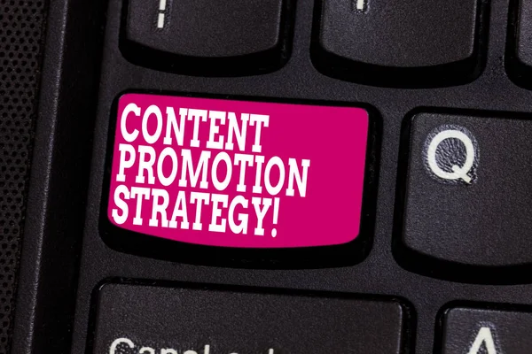 Word writing text Content Promotion Strategy. Business concept for engage with audience over paid social promotions Keyboard key Intention to create computer message pressing keypad idea.