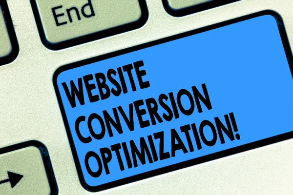 Text sign showing Website Conversion Optimization. Conceptual photo System for increasing website visitors Keyboard key Intention to create computer message pressing keypad idea.