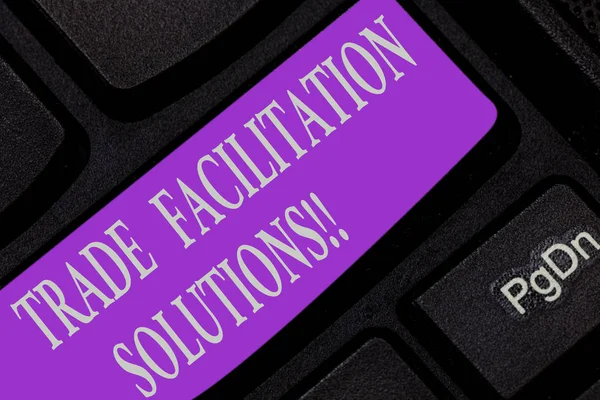 Handwriting text writing Trade Facilitation Solutions. Concept meaning harmonisation of international trade procedures Keyboard key Intention to create computer message pressing keypad idea.