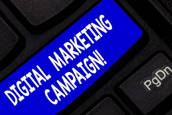 Text sign showing Digital Marketing Campaign. Conceptual photo Online marketing effort to advertise brand Keyboard key Intention to create computer message pressing keypad idea.