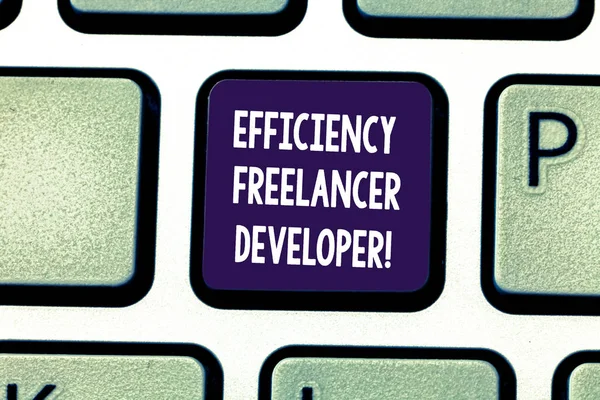 Schrijven van notitie weergegeven: efficiëntie Freelancer Developer. Zakelijke foto presentatie zorgen projecten verlopen en efficiënte toets op het toetsenbord te willen maken van computer bericht op idee van het toetsenbord te drukken. — Stockfoto