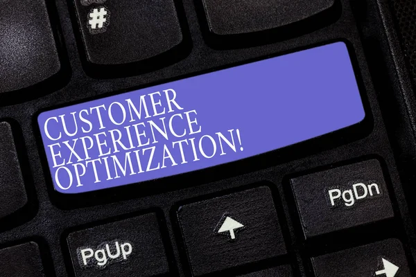 Handwriting text Customer Experience Optimization. Concept meaning approach to the customer experience Keyboard key Intention to create computer message pressing keypad idea. — Stock Photo, Image