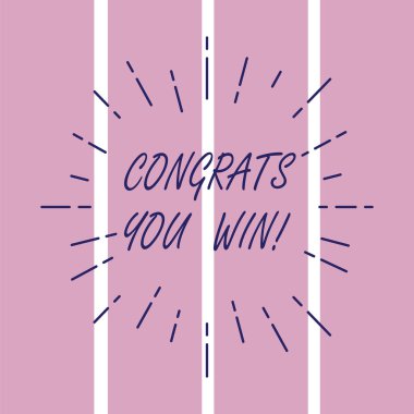 Congrats kazanmak gösterilen Not yazma. Tebrikler için vitrine iş fotoğraf senin Yarışması Birincisi başarmak ince ışın satırları yayılan Sunburst yayar kareler üzerinde.