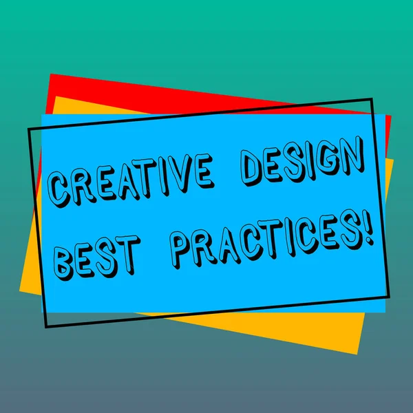 Handwriting text writing Creative Design Best Practices. Concept meaning High creativity good perforanalysisce ideas Pile of Blank Rectangular Outlined Different Color Construction Paper. — Stock Photo, Image