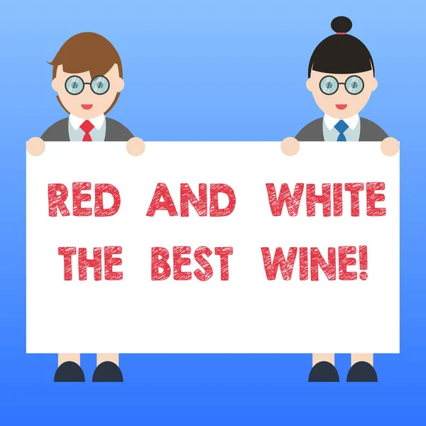 Rukopis textu červené a bílé The nejlepší víno. Pojetí znamená Finest, alkohol pije vinařství degustační expert samec a samice v jednotné stálého držení štítek Banner Text mezeru. — Stock fotografie