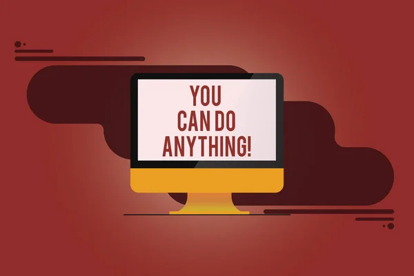 Word writing text You Can Do Anything. Business concept for Motivation for doing something Believe in yourself Mounted Computer Monitor Blank Reflected Screen on Abstract Background. — Stock Photo, Image