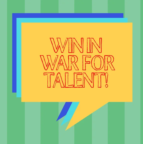 Handwriting text writing Win In War For Talent. Concept meaning Fight using your best skills be a winner for abilities Stack of Speech Bubble Different Color Blank Colorful Piled Text Balloon.