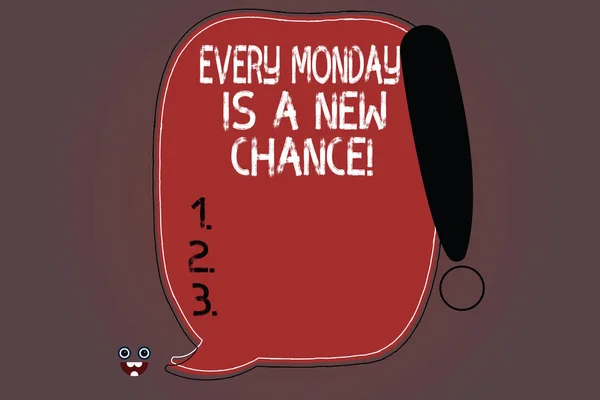 Word writing text Every Monday Is A New Chance. Business concept for Start your week with positivism Motivation Blank Color Speech Bubble Outlined with Exclamation Point Monster Face icon.