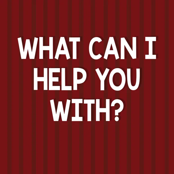 Text sign showing What Can I Help You Withquestion. Conceptual photo Offering support assistance guidance Seamless Vertical Straight Lines Two Tone Stripes in Blank Square photo. — Stock Photo, Image