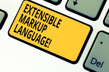 Genişletilebilir Biçimlendirme Dili gösterilen Not yazma. Öğe klavye tuşuna basarak tuş takımı fikir bilgisayar ileti oluşturmak için niyet tanımlamak için etiket kullanmak bilgisayar dili vitrine iş fotoğraf.