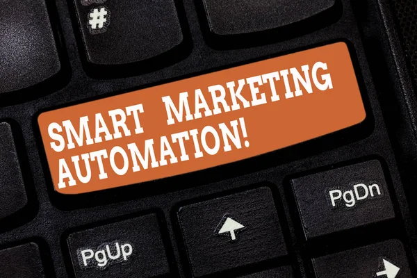 Handwriting text writing Smart Marketing Automation. Concept meaning Automate online marketing campaigns and sales Keyboard key Intention to create computer message pressing keypad idea.