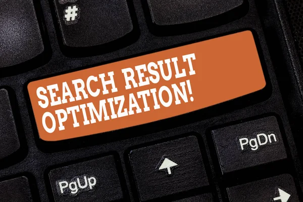 Escritura a mano de texto Search Result Optimization. Concepto que significa visibilidad creciente en los resultados del motor de búsqueda Teclado clave Intención de crear mensaje de computadora presionando la idea del teclado . — Foto de Stock