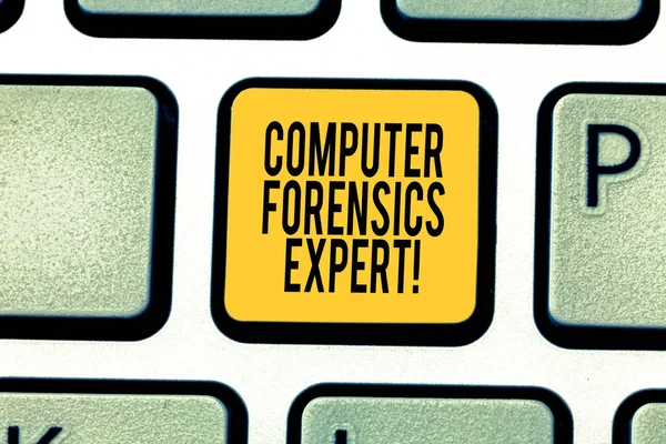 Handwriting text writing Computer Forensics Expert. Concept meaning harvesting and analysing evidence from computers Keyboard key Intention to create computer message pressing keypad idea.