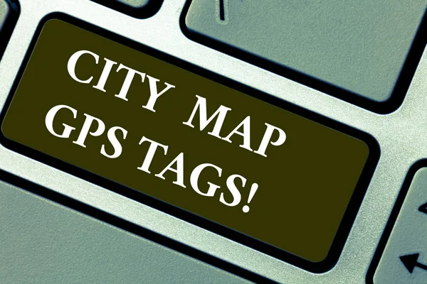 Slovo, psaní textu město mapa Gps značky. Obchodní koncept pro Global umístění systému umístění míst ve městech klávesová záměr vytvořit počítač zprávy stisknutí klávesy klávesnice nápad. — Stock fotografie
