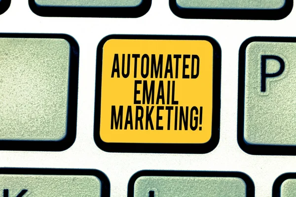 Handwriting text writing Automated Email Marketing. Concept meaning Email sent automatically to list of showing Keyboard key Intention to create computer message pressing keypad idea