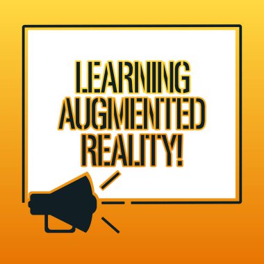 Öğrenme Augmented Reality yazma el yazısı metin. Çevre anlam kavramı öğrenen megafon ses simgesini ana hatlarıyla boş Meydanı hoparlör metin yer fotoğraf giriş için uyum sağlar..