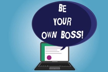 Kendi patron olmak gösterilen metin işareti. Kavramsal fotoğraf Girişimcilik başlangıç iş bağımsızlık Selfemployed sertifika düzen Laptop ekran ve boş noktalı resim renk konuşma balonu.