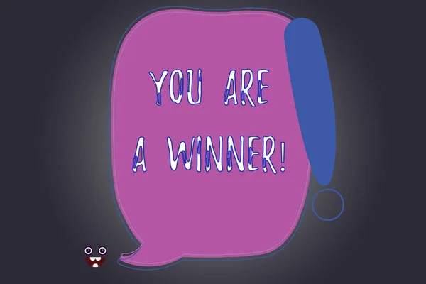Handwriting text writing You Are A Winner. Concept meaning Motivation inspirational support for you accomplish goals Blank Color Speech Bubble Outlined with Exclamation Point Monster Face icon. — Stock Photo, Image