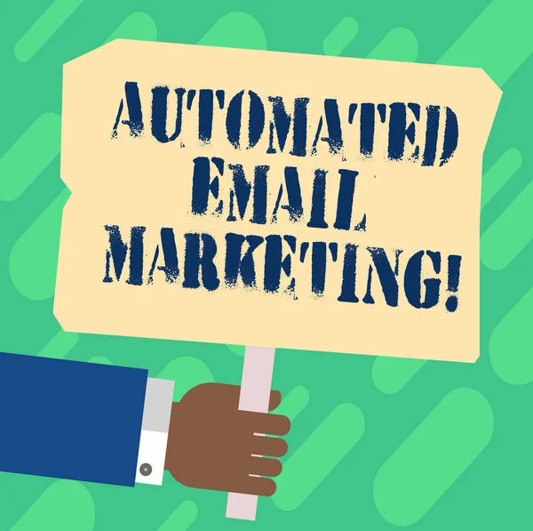 Handwriting text Automated Email Marketing. Concept meaning Email sent automatically to list of showing Hu analysis Hand Holding Blank Colored Placard with Stick photo Text Space.