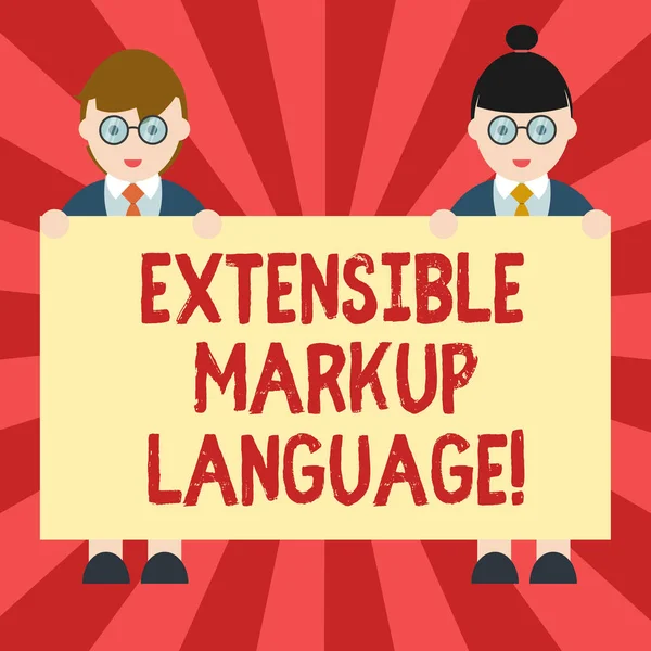 Kavramsal el Genişletilebilir Biçimlendirme Dili gösterilen yazma. Etiket öğesi erkek ve dişi Tekdüzen Holding afiş afiş metin alanı tanımlarken kullanmak bilgisayar dili vitrine iş fotoğraf.