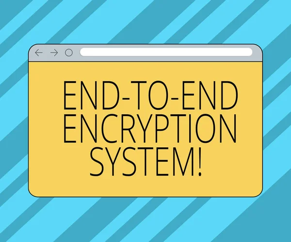 Text sign showing End To End Encryption System. Conceptual photo method used for securing encrypted data Monitor Screen with Forward Backward Progress Control Bar Blank Text Space.