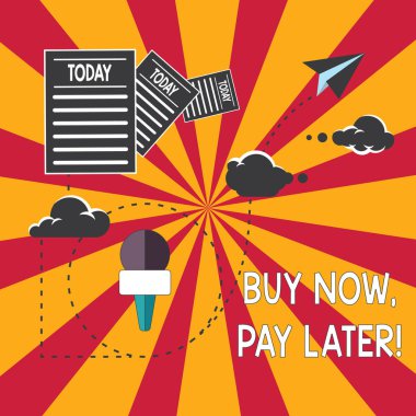 Kavramsal el satın almak şimdi ödemek daha sonra gösterilen yazma. Bilgi bulut hızlı Hosting veri teslim satın alma sonra işler ödeme zaman satın almak için kredi vitrine iş fotoğraf.