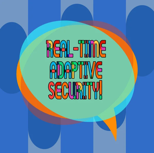 Tulisan tangan konseptual menunjukkan Real Time Adaptive Security. Foto bisnis yang menampilkan tampilan mengakomodasi munculnya beberapa perimeter Speech Bubble dan Stack of Transparent Circle Overlapping . — Stok Foto