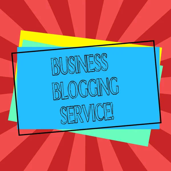 Szöveg jel mutatja a Business Blogging szolgáltatás. Fogalmi fénykép közzététele egy üzleti halom Üres téglalap alakú vázolt különböző szín építőipari papír rövidebb formája tartalmának. — Stock Fotó