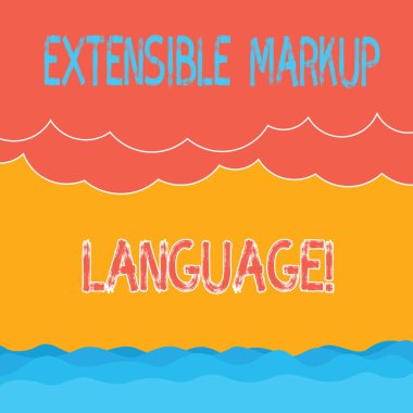 Genişletilebilir Biçimlendirme Dili gösterilen metin işareti. Öğe noktalı resim dalga ve kabarık ağır bulut deniz manzarası doğal boş metin alanı ile tanımlamak için etiket kullanın kavramsal fotoğraf bilgisayar dili.