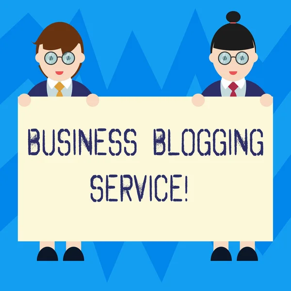 Szöveg jel mutatja a Business Blogging szolgáltatás. Kiadói üzleti férfi és női rövidebb formája tartalmának egységes állandó gazdaság plakát Banner szöveg szóközzel fogalmi fénykép. — Stock Fotó