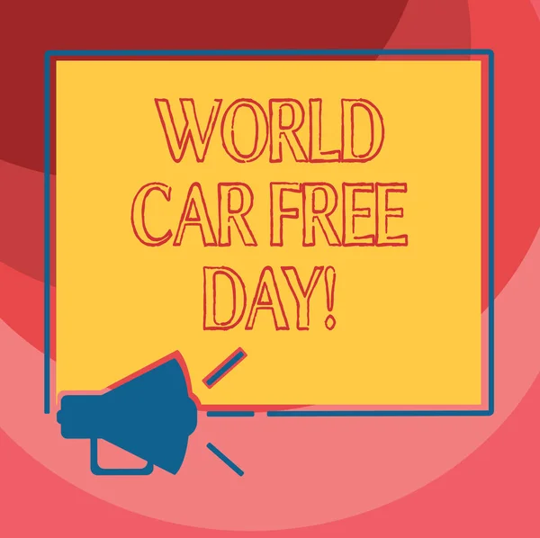 Tekst teken weergegeven: World Car Free Day. Conceptuele foto milieu bescherming campagne voorkomen verontreiniging megafoon geluid pictogram contouren Square luidspreker tekst spatie foto. — Stockfoto