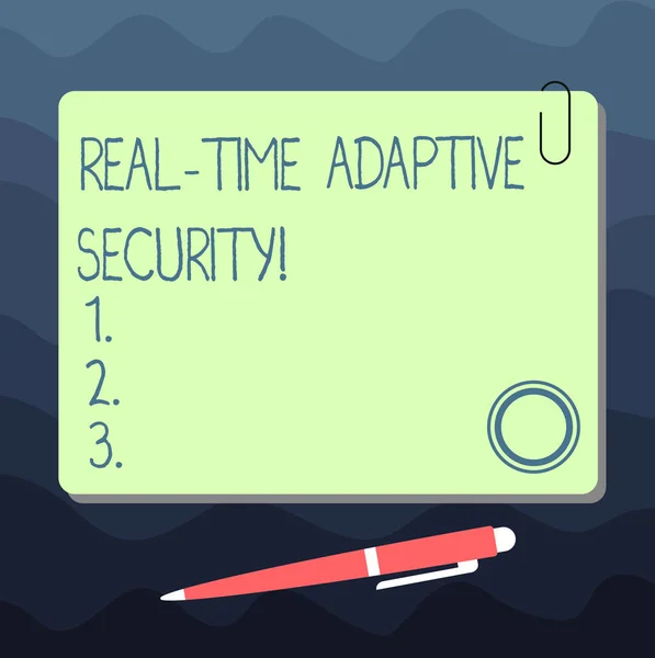 Tanda teks menunjukkan Real Time Adaptive Security. Foto konseptual mengakomodasi munculnya beberapa perimeters Blank Square Color Board dengan Magnet Click Ballpoint Pen Pushpin and Clip . — Stok Foto