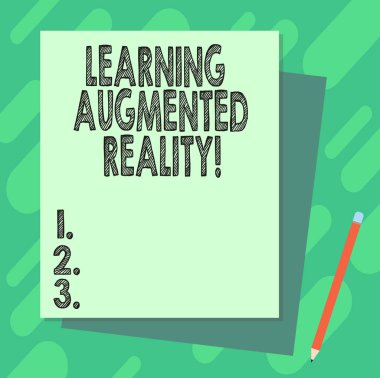 Metin yazma öğrenme Augmented Reality kelime. İş kavramı ortamı için öğrenci giriş için yığın boş farklı Pastel renk inşaat Bond kağıt ve kalem uyum sağlar.