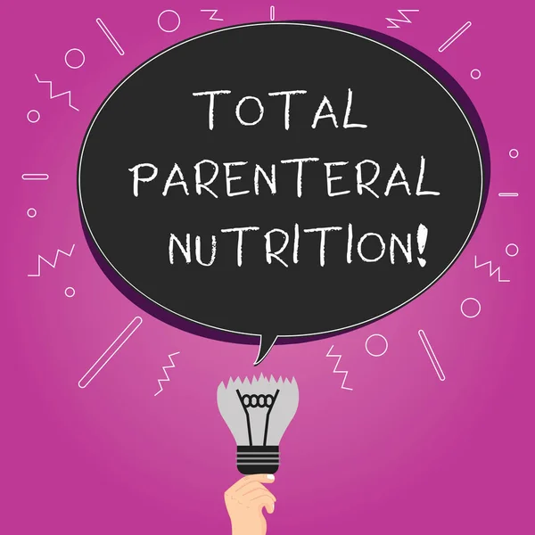 Word writing text Total Parenteral Nutrition. Business concept for infusing a specific form of food through a vein Blank Oval Color Speech Bubble Above a Broken Bulb with Failed Idea icon.