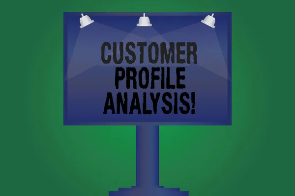 Handwriting text writing Customer Profile Analysis. Concept meaning customer profile or target market analysis Blank Lamp Lighted Color Signage Outdoor Ads photo Mounted on One Leg.