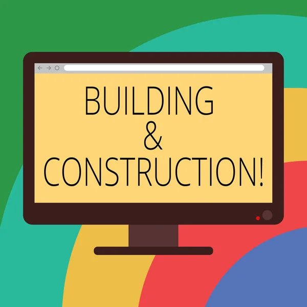 Conceptual hand writing showing Building And Construction. Business photo showcasing The work of building or making something Computer Monitor Color Screen Mounted with Progress Bar. — Stock Photo, Image