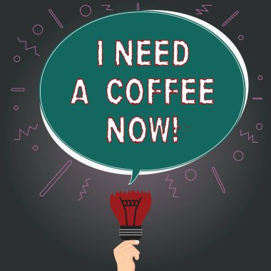 Gösterilen A kahve şimdi gerekir Not yazma. Sıcak içecek uyanık olması gereken motive fotoğraf iş vitrine fikir başarısız simgesi olan enerji Oval konuşma balonu bir ampul yukarıda kırık var.