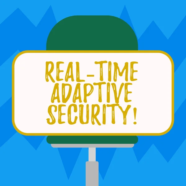 Tanda teks menunjukkan Real Time Adaptive Security. Foto konseptual mengakomodasi kemunculan beberapa perimeter Blank Rectangular Shape Sticker Sitting Horizontally pada kursi Swivel . — Stok Foto