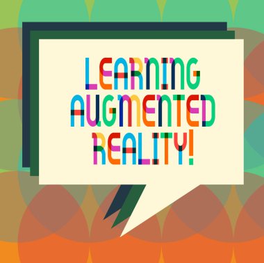 Metin yazma öğrenme Augmented Reality kelime. İş kavramı ortamı için öğrenci yığını, konuşma balonu farklı renk boş renkli Kazıklı metin balonu giriş için uyum sağlar..