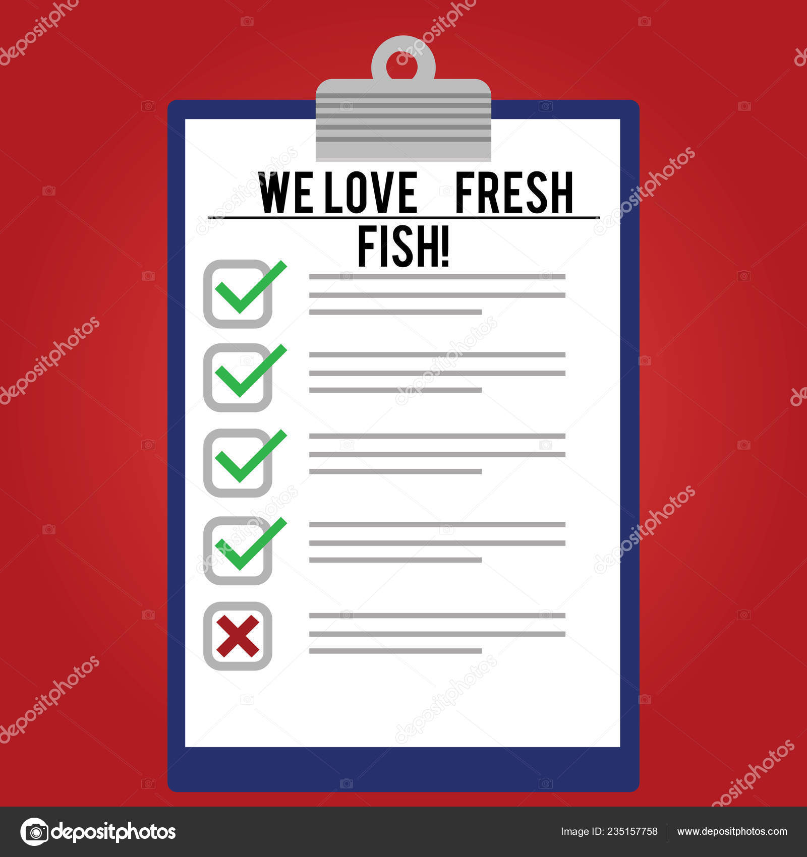 Handwriting Text Writing We Love Fresh Fish Concept Meaning Seafood Lovers Healthy Food Marine Cooking Culinary Arts Lined Color Vertical Clipboard With Check Box Photo Blank Copy Space Stock Photo Image