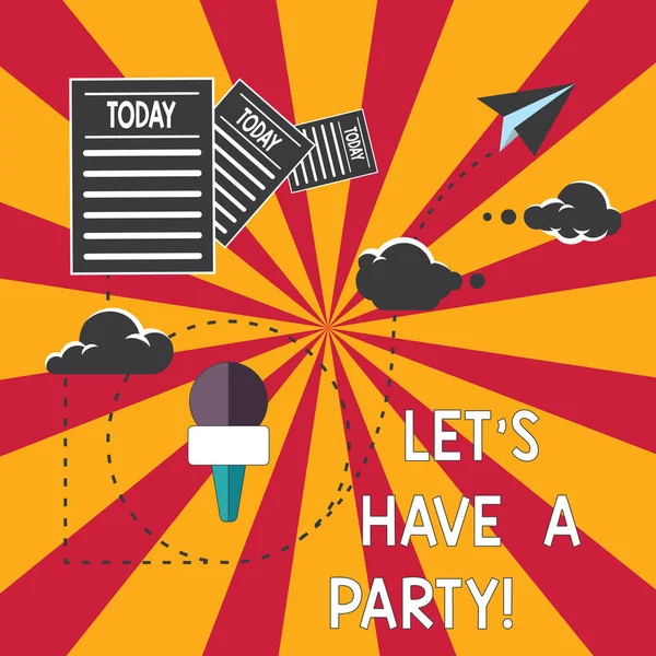 Konzeptionelle Handschrift, die zeigt, dass wir eine Party haben. Business-Foto präsentiert Einladung zu feiern entspannen Spaß haben Feier Informationen passieren durch Cloud-Hosting schnelle Lieferung von Daten. — Stockfoto