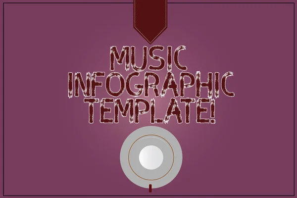 Writing note showing Music Infographic Template. Business photo showcasing representation of information in a graphic format Coffee Cup Top View Reflection on Blank Color Snap Planner.