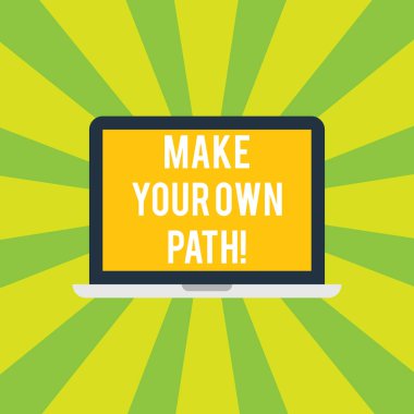 Kavramsal el olun Your kendi yolunu gösteren yazma. İş fotoğraf vitrine demonstratingal kader ve şans Laptop Monitör kişisel bilgisayar Tablet ekran metin alanı yaratıcısı olmak.