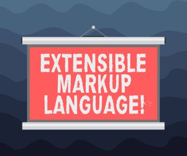 Genişletilebilir Biçimlendirme Dili gösterilen Not yazma. Etiketi öğesini taşınabilir duvara projeksiyon perdesi konferans sunum için tanımlamak için kullanın bilgisayar dili vitrine iş fotoğraf.