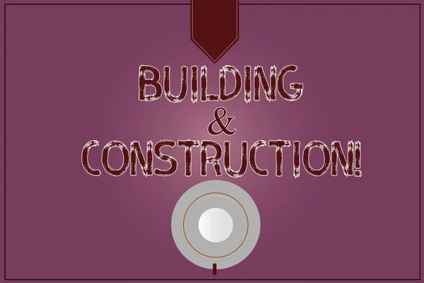 Uwaga Piśmie Wyświetlono Konstrukcji Budynku Biznesowe Zdjęcie Prezentujący Prace Budowy — Zdjęcie stockowe