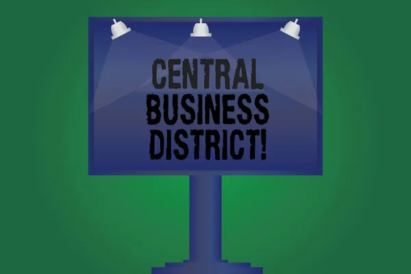 Handwriting text writing Central Business District. Concept meaning commercial and business center of a city Blank Lamp Lighted Color Signage Outdoor Ads photo Mounted on One Leg. — Stock Photo, Image