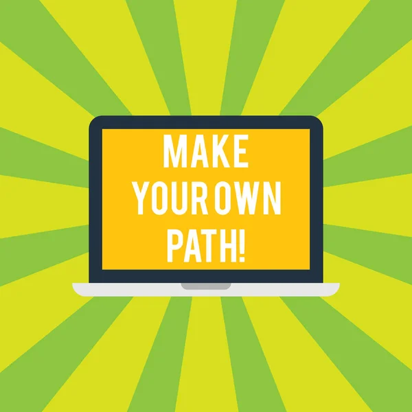 Scrittura a mano concettuale che mostra Make Your Own Path. Business photo showcase Essere il creatore del vostro destino dimostrativo e le possibilità Laptop Monitor Personal Computer Tablet Screen Spazio di testo . — Foto Stock