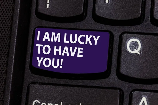 Word writing text I Am Lucky To Have You. Business concept for Expressing roanalysistic feelings and positive emotions Keyboard key Intention to create computer message pressing keypad idea.