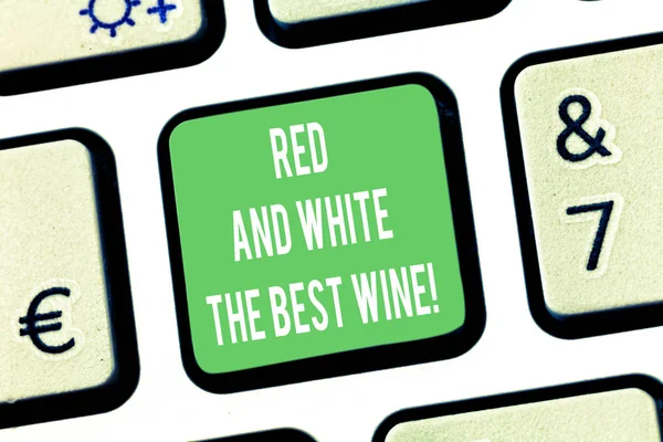 Uwaga: pisanie Wyświetlono czerwony i biały najlepsze wino. Biznesowe zdjęcie prezentujący najlepsze alkohol pije Winery degustacja ekspertów klawisz na klawiaturze zamiar utworzyć wiadomość komputer naciskając klawisz klawiatury, pomysł. — Zdjęcie stockowe