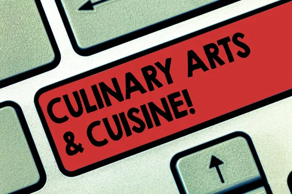 Word writing text Culinary Arts And Cuisine. Business concept for Chef preparing gourmet foods excellent recipes Keyboard key Intention to create computer message pressing keypad idea